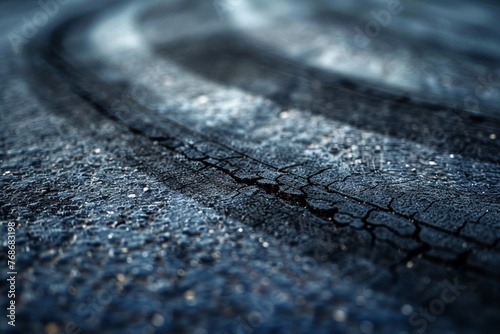 Abstract texture surface and background of car tire drift skid mark on road race track, Black tire mark on street race track, Automobile and automotive concept photo