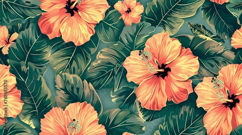 swamp hibiscus head 2d pattern on a matching colours background for wrapped paper design