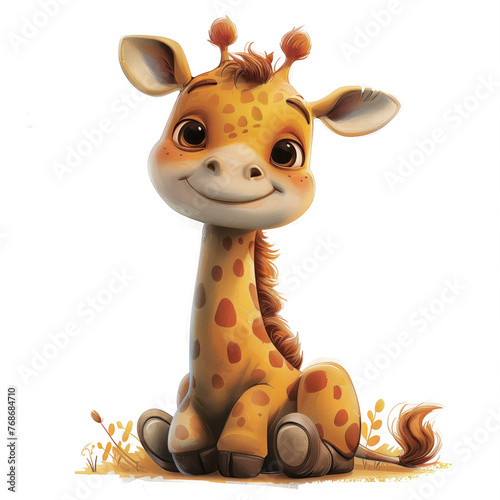 Cute Funny Cartoon Giraffe  Illustration for Children Book  Generative AI