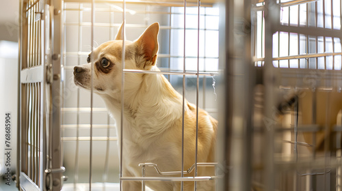 dog in a cage at a veterinary clinic, pet care, pet clinic, welfare © Gita