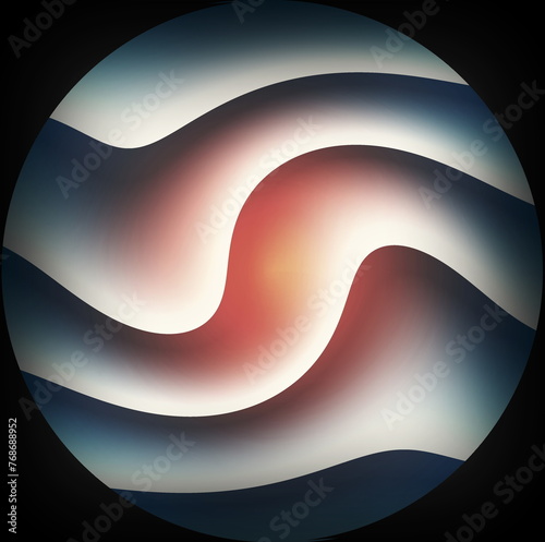 Allegory of the sunset in nature, circular illustration with soft ripples,