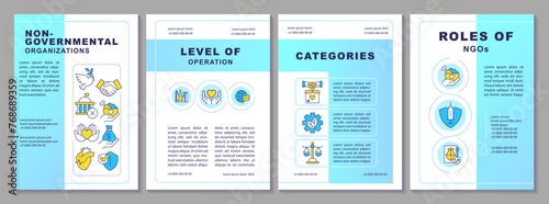 Non governmental organizations blue gradient brochure template. Leaflet design with linear icons. Editable 4 vector layouts for presentation, annual reports. Arial-Black, Myriad Pro-Regular fonts used photo