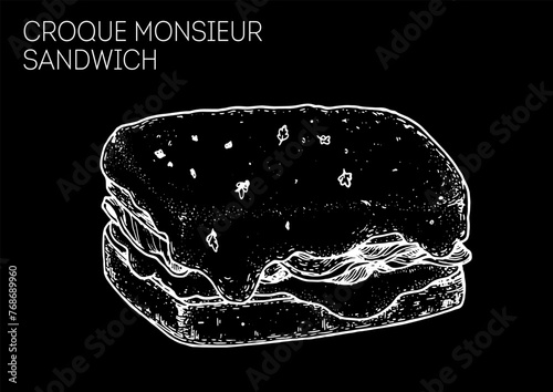 Croque monsieur sandwich sketch. Hand drawn vector illustration. not AI