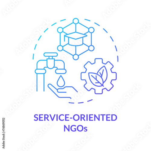 Service oriented NGOs blue gradient concept icon. Non governmental organization. Community development. Round shape line illustration. Abstract idea. Graphic design. Easy to use in article