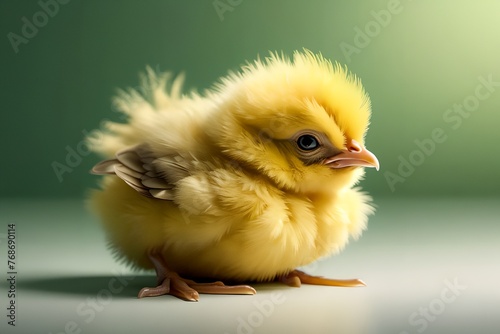 cute yellow chicken on green background