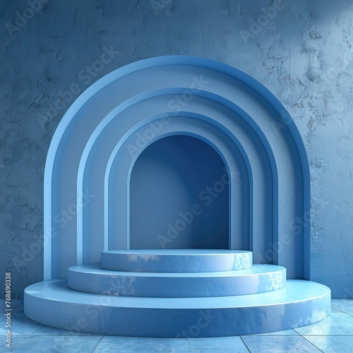 3d rendering of empty cylinder podium on blue background abstract scene for product display