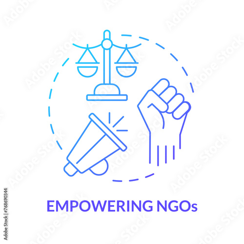 Empowering NGOs blue gradient concept icon. Non governmental organization. Activism for social changes. Round shape line illustration. Abstract idea. Graphic design. Easy to use in article