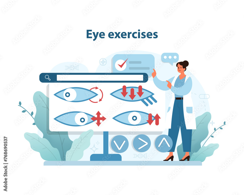 Eye Exercise Guide Illustration. A doctor recommends ocular exercises to maintain eye health.