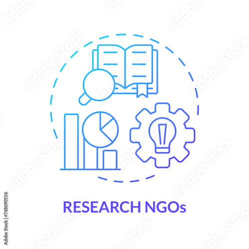 Research NGOs blue gradient concept icon. Non governmental organization. Conduct research. Evidence based solution. Round shape line illustration. Abstract idea. Graphic design. Easy to use in article