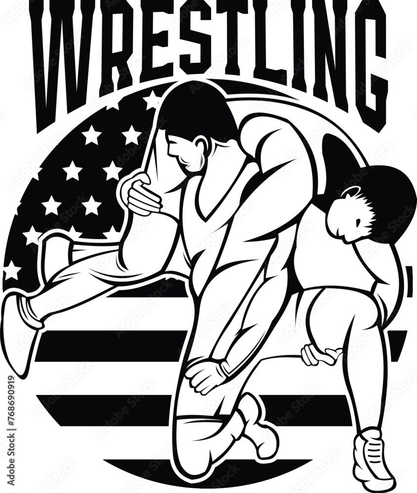 Obraz premium Wrestling USA Flag Illustration Vector, Wrestler Design, Wrestle Quote, Sport, Gappling