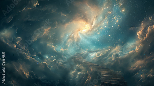 the way to god going into the sky, merging with the clouds and stars, going to another world, religion photo