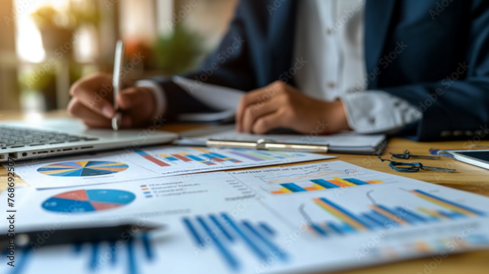 An insurance agent explaining policy options to a client, surrounded by charts and graphs illustrating coverage benefits and risks
An insurance agent explaining policy options to a client, surrounded by charts and graphs illustrating coverage benefits and risks