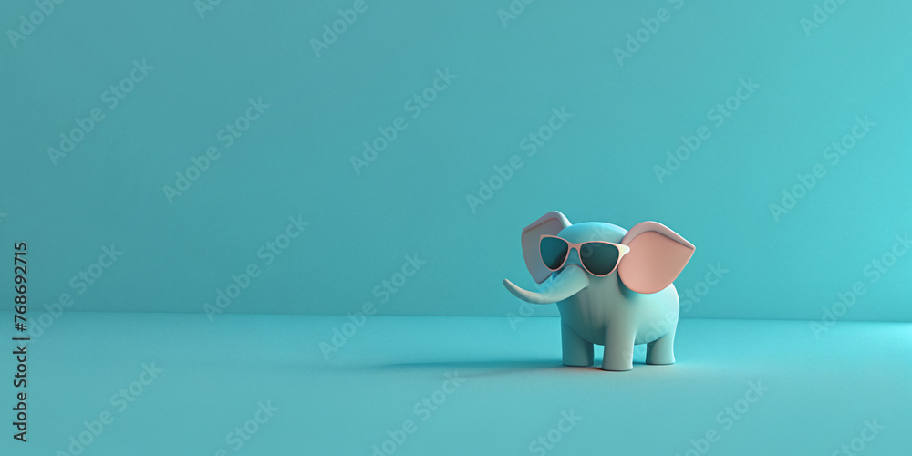 Fototapeta premium little cute elephant wearing sunglasses on a solid background, space for some text , vector art, digital art.