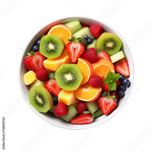bowl of fresh fruit salad top view isolated on transparent background