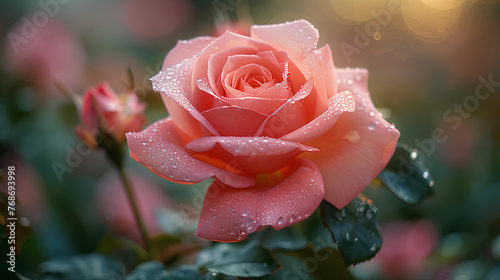 beautiful roses with dew on their petals