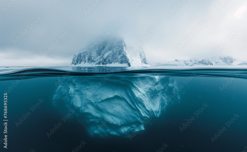 Submerged Majesty: Half-Submerged Iceberg Perspective