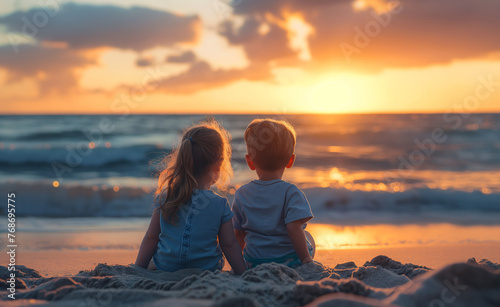 Sunset Companions: Childhood Friendship by the Sea