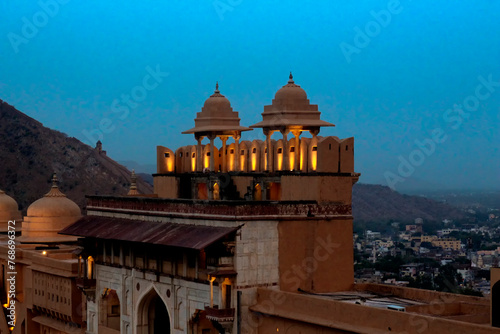 Jaipur Rajasthan India. 7 September 2018. This is the fort of Amber, this photo has taken to the night This world is in Jaipur It's so beautiful and popular Night light show