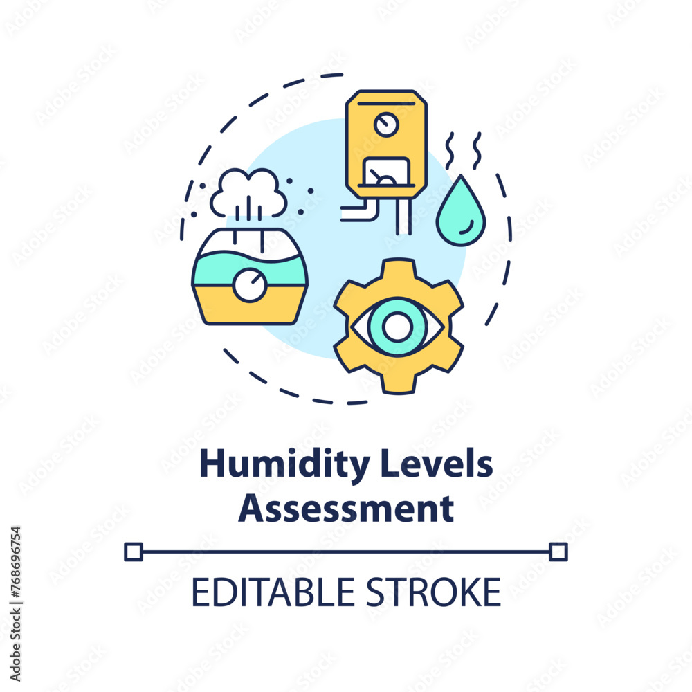 Humidity levels assessment multi color concept icon. Air moisture. Indoor humidity checkup. Round shape line illustration. Abstract idea. Graphic design. Easy to use in promotional material Humidity levels assessment multi color concept icon. Air moisture. Indoor humidity checkup. Round shape line illustration. Abstract idea. Graphic design. Easy to use in promotional material