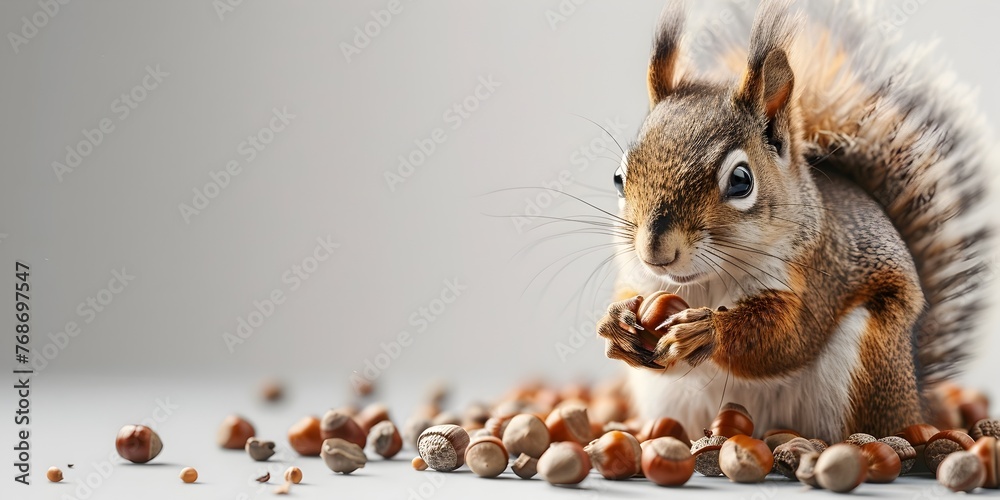 Squirrel Character Hoarding Acorns for Upcoming Winter Stock Photo ...