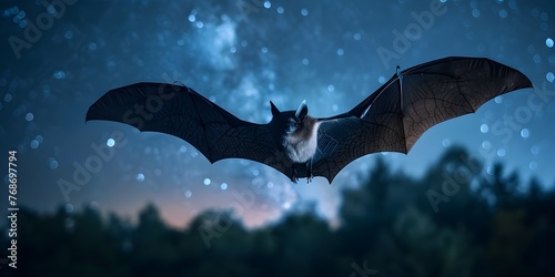Bat Silhouette Soaring Under Starry Nighttime Sky Mysterious Nocturnal Creature Navigating the Cosmos