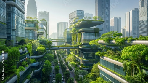 Futuristic Cityscape With Abundant Trees and Buildings