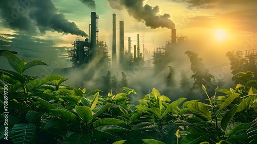 Green industry eco power for sustainable energy saving environmental friendly low carbon footprint. Generative Ai photo
