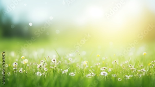 Bright Summer Meadow with Daisies and Morning Sunlight