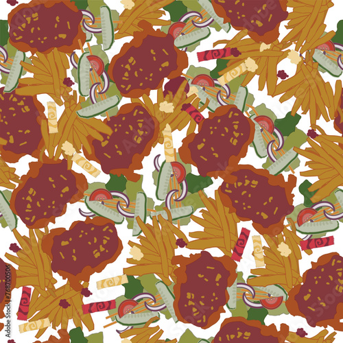 Vector hand drawn homage to the Australian pub meal classic, “the chicken parmigiana” or “parmy” with salad and fries on white background, perfect for a foodie
