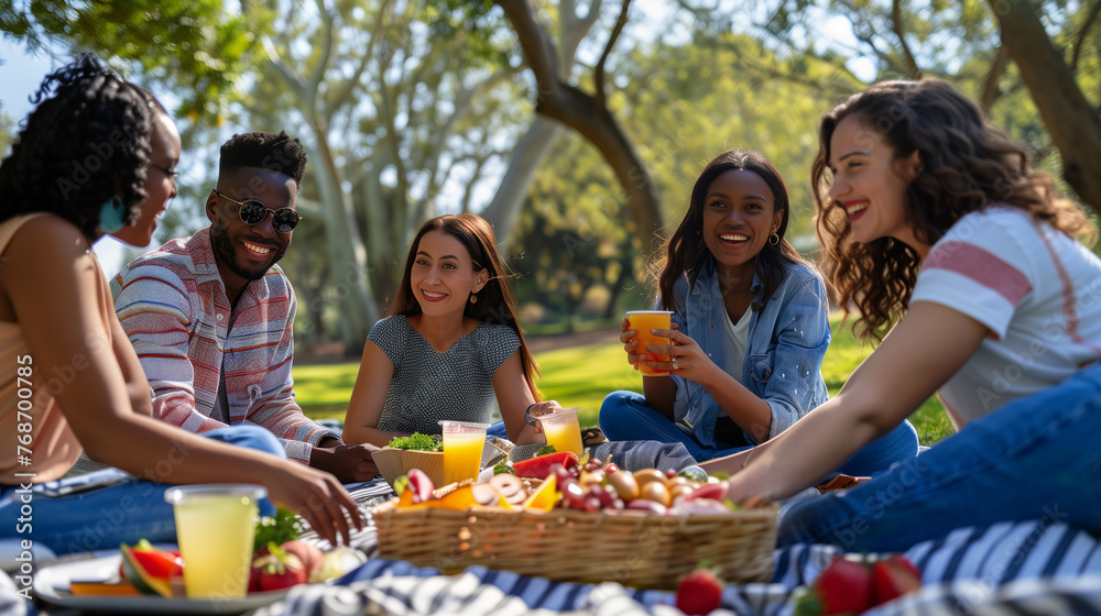 group of friends having a picnic in the park group of friends having a picnic in the park