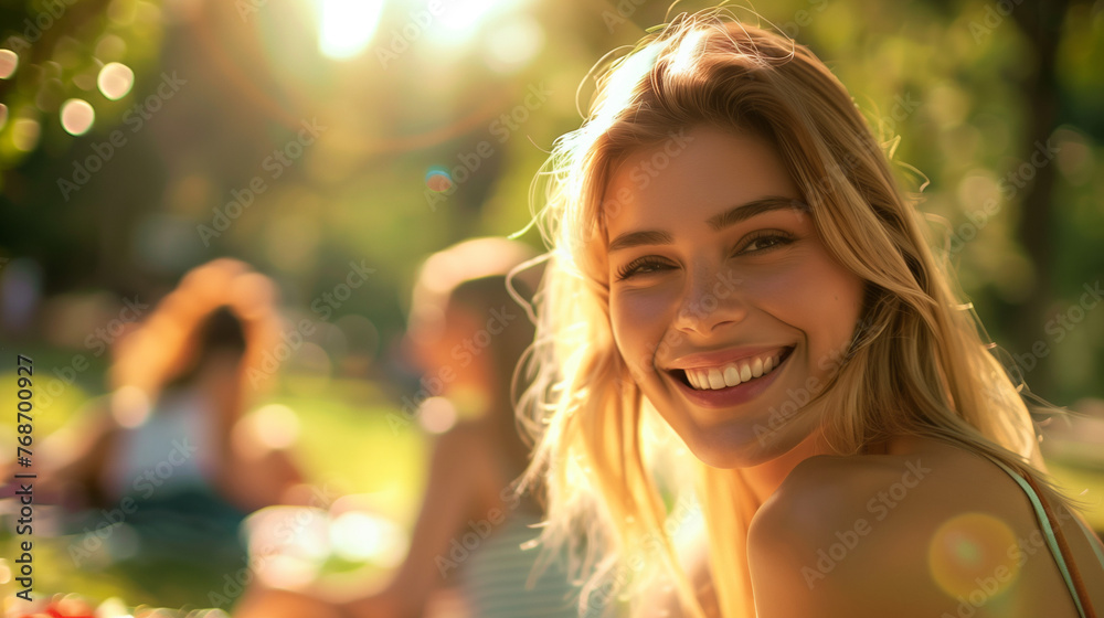 woman at tha park having fun with friends having a picnic summer woman at tha park having fun with friends having a picnic summer