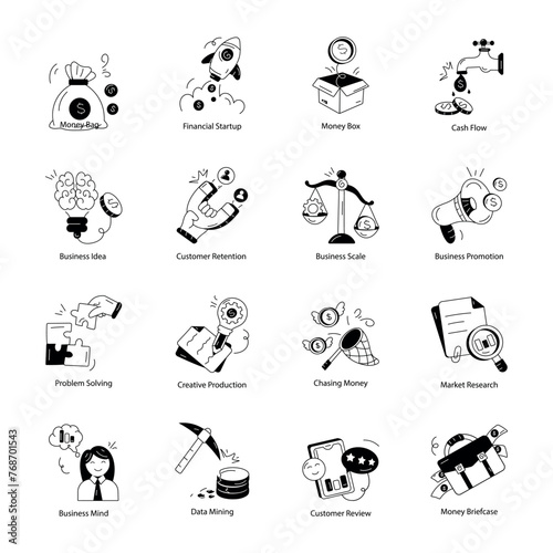 Bundle of Business Startup Linear Icons 

