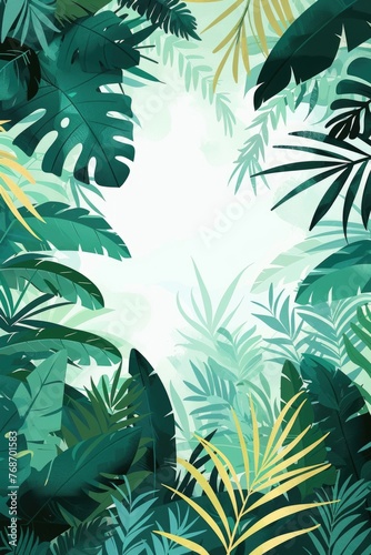 Exotic Leaves and Calm Green Background © TETIANA