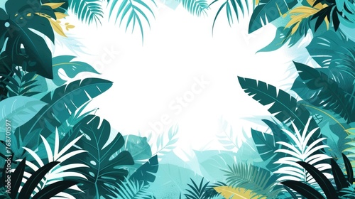 Exotic Leaves and Calm Green Background © TETIANA