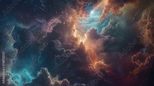 Stunning nebula clouds in a cosmic dance  where the fusion of colors creates a breathtaking celestial masterpiece