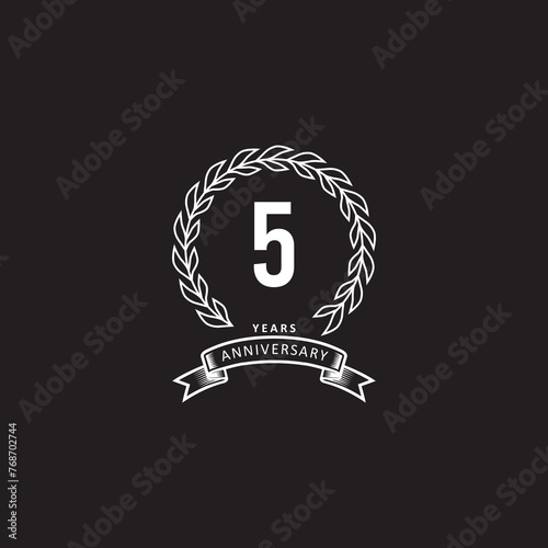 5st anniversary logo with white, and black background photo