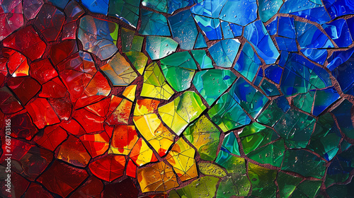 ひび割れた虹色のガラスの背景 © Hanasaki