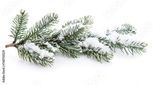 Fir branch heavily covered with fresh snow, AI Generative.