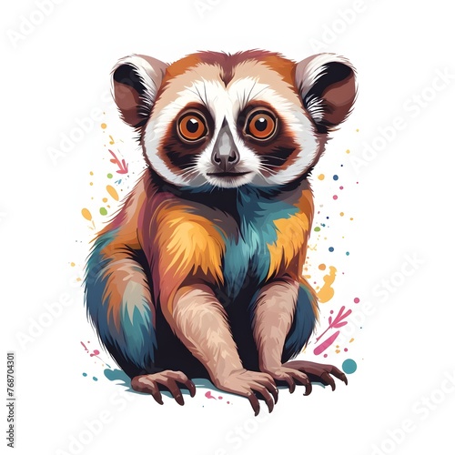 Artistic Depiction of a Curious Lemur with a Colorful Splash Background
