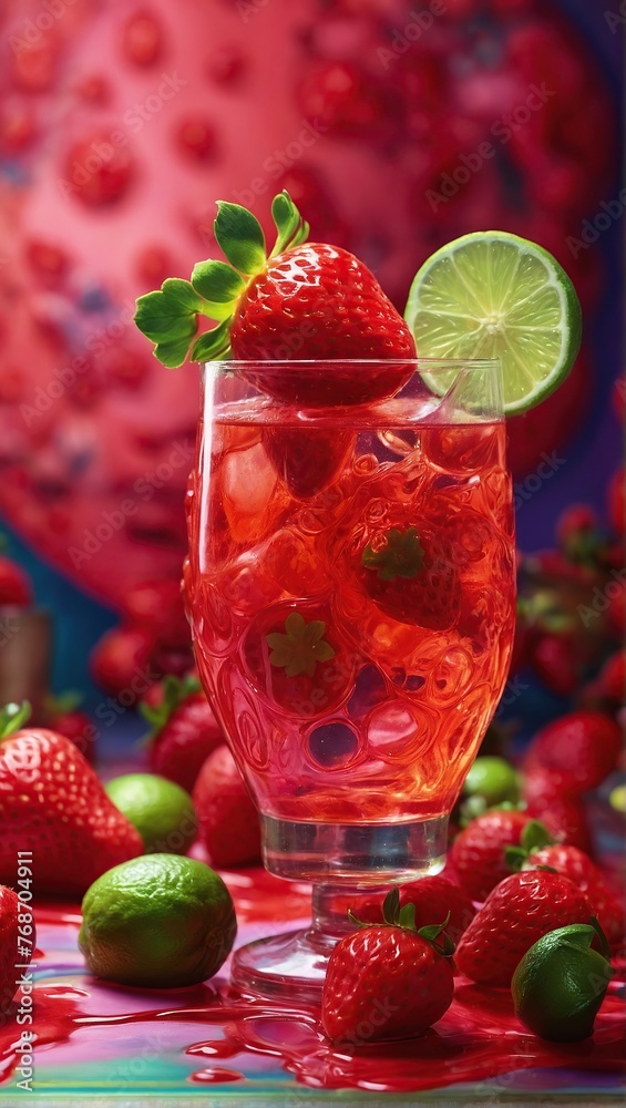 Strawberry drink in a beautiful glass. Strawberry drink in a beautiful glass.