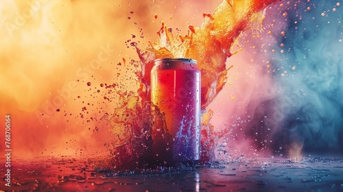 An advertising banner for an energy drink with an explosive gradient background