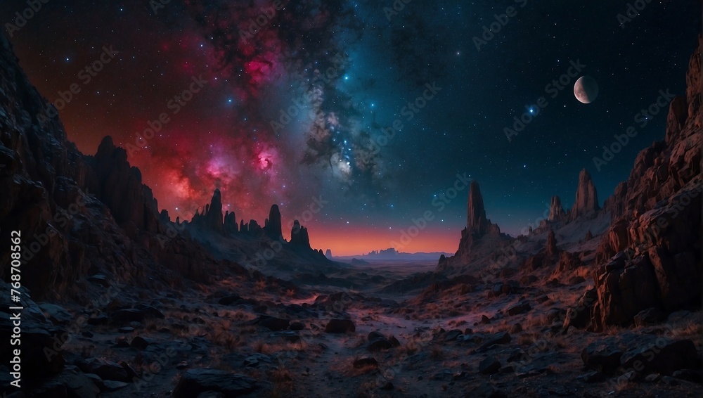 Night landscape with stars and nebula