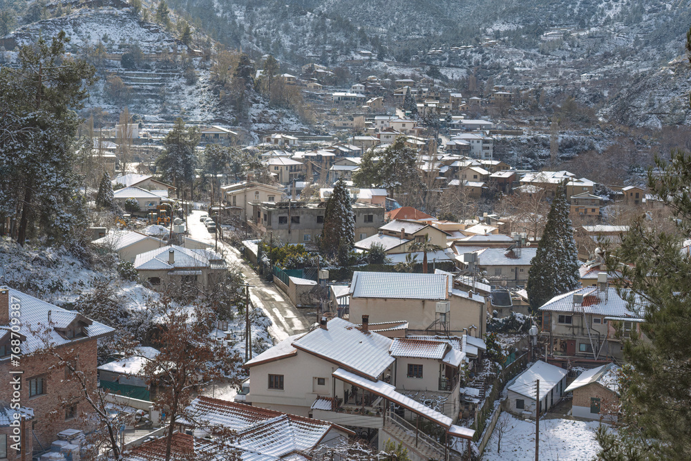 Winter view of Kakopetria village. Nicosia District, Cyprus