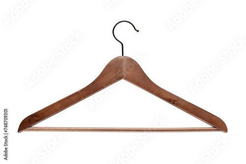 wooden clothes hanger isolated on transparent background, PNG clip art.