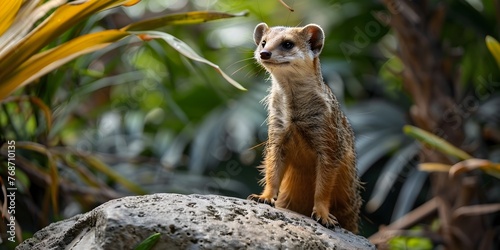 Mongoose Character Standing Alert Brave Defender in Nature Habitat