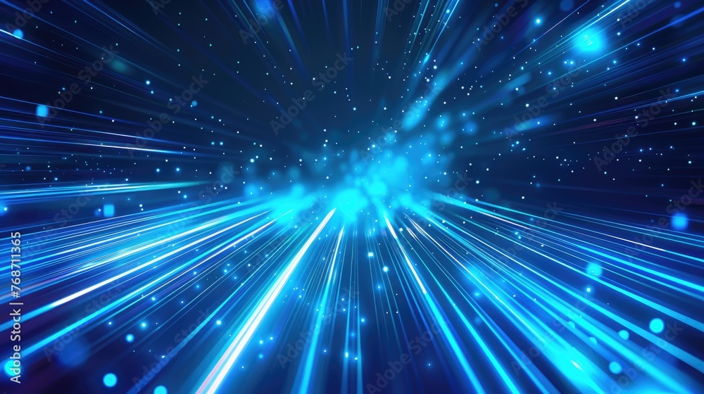 Fototapeta premium Neon Blue Dynamic Streaks, High-Speed Technology Concept