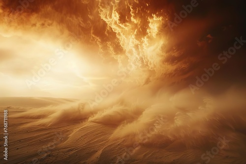 Dramatic Sand Storm in Desert with Swirling Dust Particles, digital art