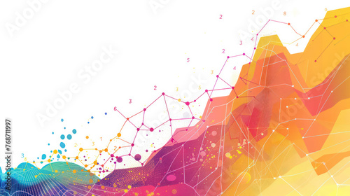 Infografía Dinámica y colorida de Análisis de Datos. Composición abstracta de gráficos y métricas en colores vibrantes, representando visualmente análisis de datos, estadísticas y tendencias en un fon