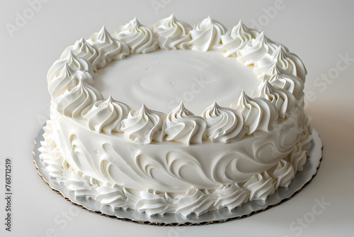 White birthday cake with white whipped cream mock up isolated on white background