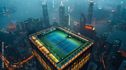 tennis court on the roof of an skysraper photo
